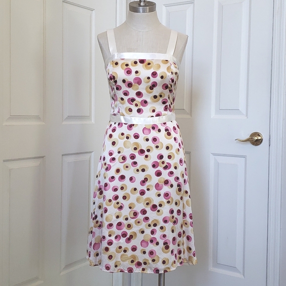 Vintage Dresses & Skirts - VINTAGE 100% Silk Polkadot Slip Dress Pink Yellow SIZE 4